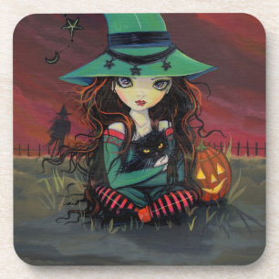 Porta-copo Céus Vermelhos de Outubro Arte de Bruxa de Hallowe