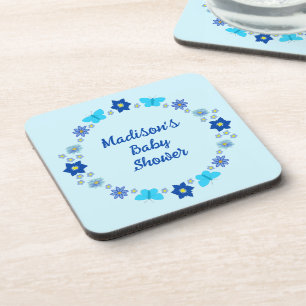 Porta-copo Chá de fraldas de Borboletas e Flores Blue Baby Bo