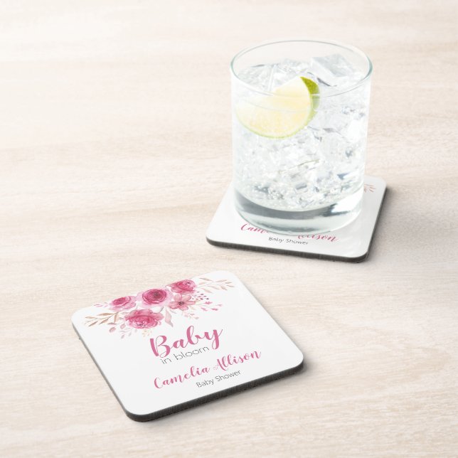 Porta-copo Chá de fraldas Floral Rosa Elegante (Lado Direito)