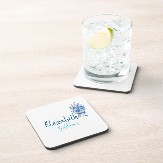 Porta-copo Chá de Noiva Azul Floral Elegante Personalizado (Lado Direito)