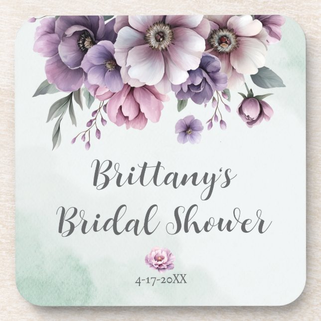 Porta-copo Chá de Noiva Lavanda & Floral Verde (Frente)