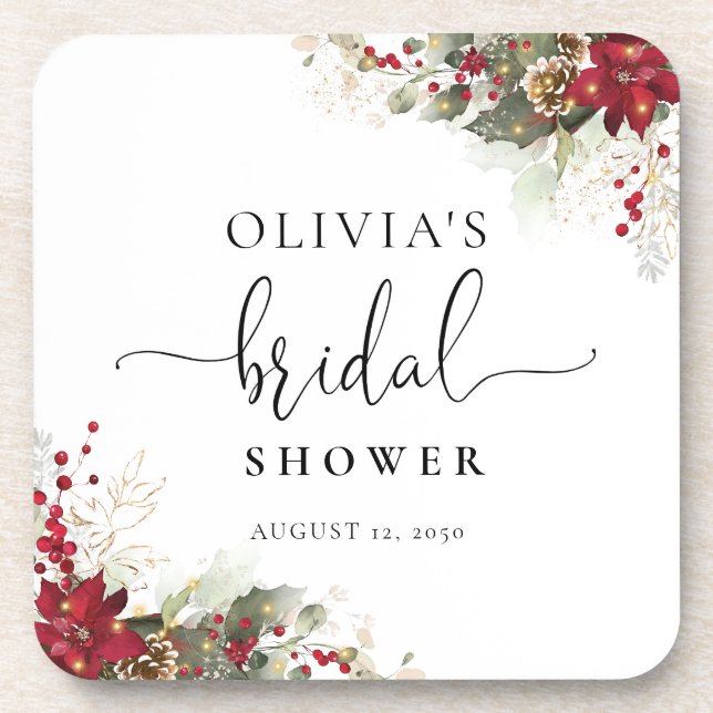 Porta-copo Chá de panela de Poinsettia Vermelha Natal (Frente)