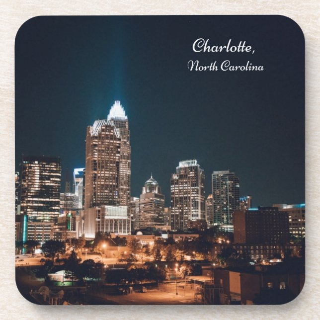 Porta-copo Charlotte North Carolina City Skyline Night (Frente)