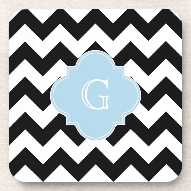 Porta-copo Chevron Branco Preto Lt Blue Quatrefoil Monograma (Frente)