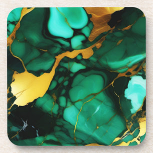 Porta-copo Chic Elegante verde escuro ouro amarelo Faux Marbl