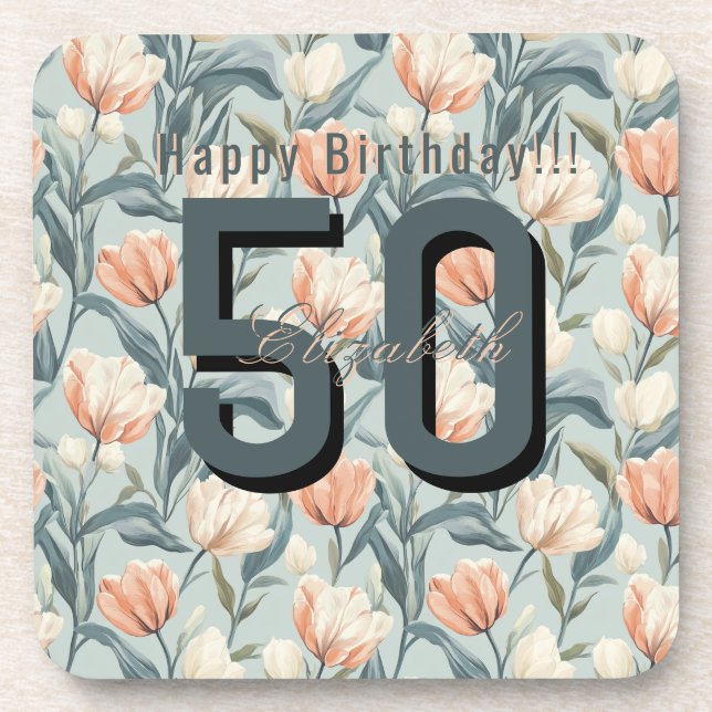 Porta-copo Chic Tulip Flower Surprise Birthday Party (Frente)