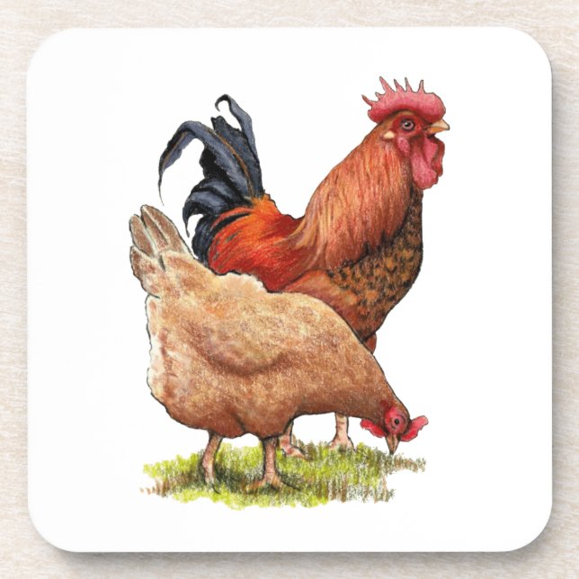Porta-copo Chicken And Rooster Art, Poultry, Farm Animals (Frente)