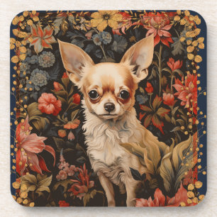 Porta-copo Chihuahua com Flores no Estilo de William Morris
