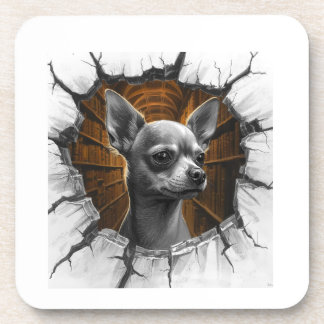Porta-copo Chihuahua Peers Through A Grey Wooden Wall