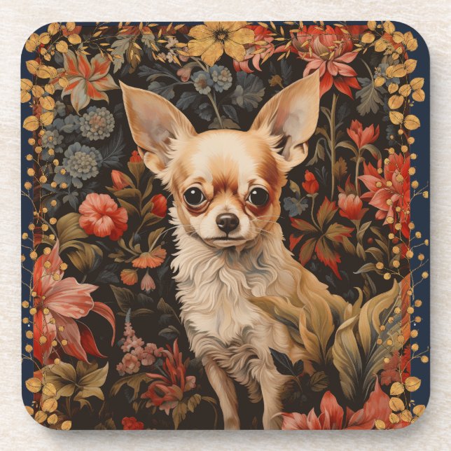 Porta-copo Chihuahua Puppy no estilo de William Morris (Frente)