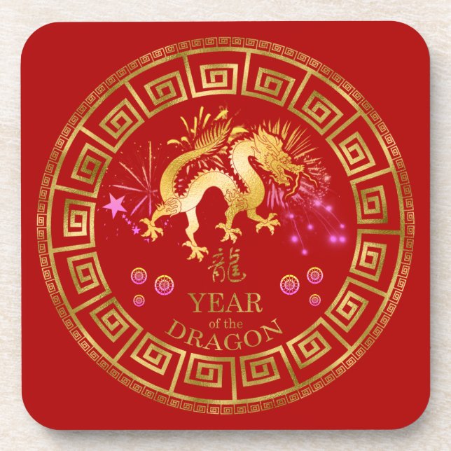 Porta-copo Chinês Zodiac Dragon Red/Dourado ID542 (Frente)
