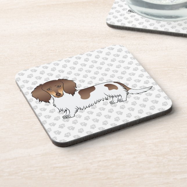 Porta-copo Chocolate & Tan Piebald Longa Dachshund & Paws (Left Side)