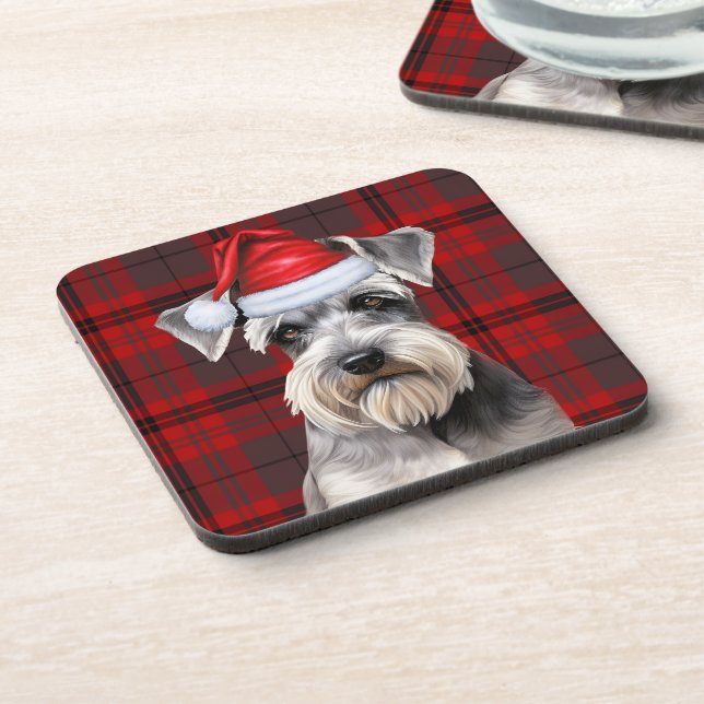 Porta-copo Christmas Schnauzer Dog Red Plaid Holiday (Left Side)