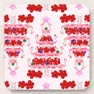 Porta-copo Christmas Tree Holiday Santa Flamingos on Pink