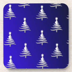 Porta-copo Christmas Trees Silver on Cobalt Blue