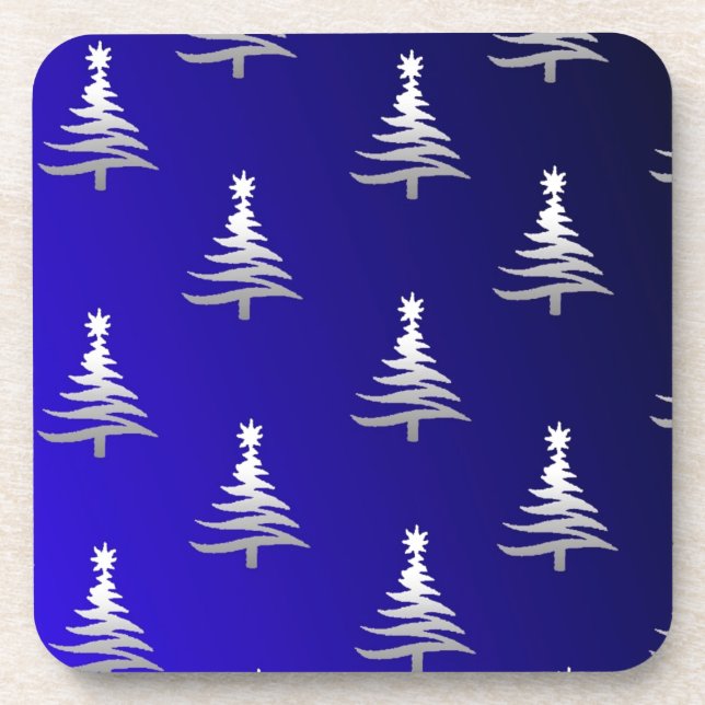 Porta-copo Christmas Trees Silver on Cobalt Blue (Frente)