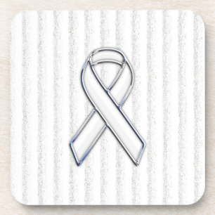 Porta-copo Chrome White Ribbon Awareness on Vertical Stripes