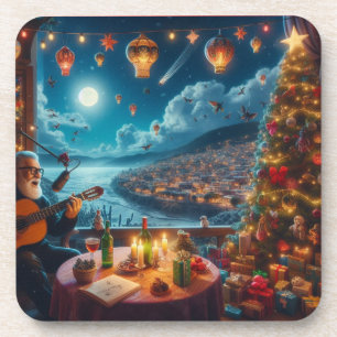 Porta-copo Cidade Costeira do Acionista Festivo Feliz Navidad