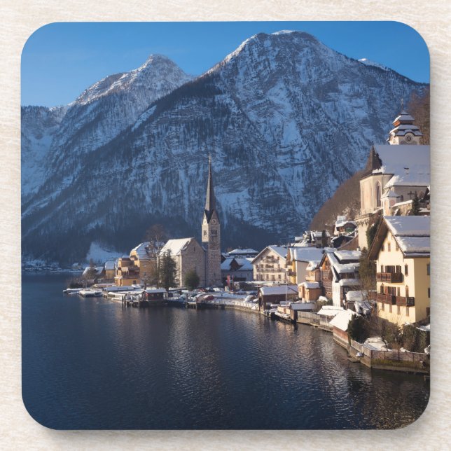 Porta-copo Cidade de Hallstatt na neve no inverno (Frente)