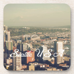Porta-copo Cidade de Seattle. Vista da torre da cidade. Paisa