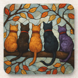 Porta-copo Cinco Gatos em um Galho de Árvore Estilo Vidro Col