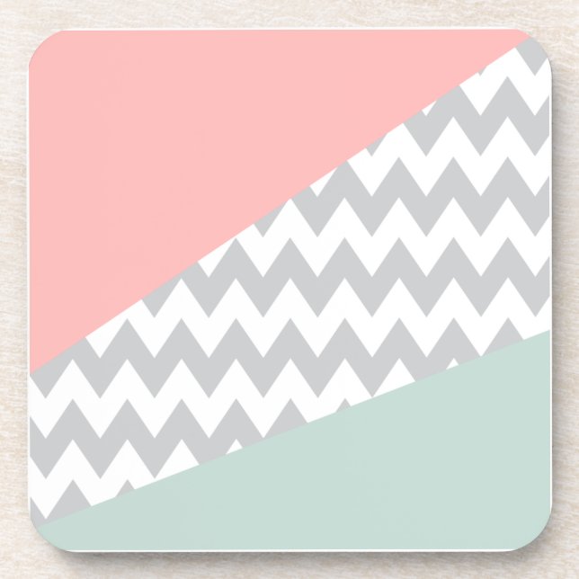 Porta-copo Cinza Chevron Mint e Coral (Frente)