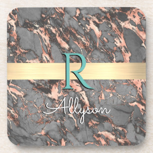 Porta-copo Cinza Dourado Marble, Bar Dourado, Nome e Monogram