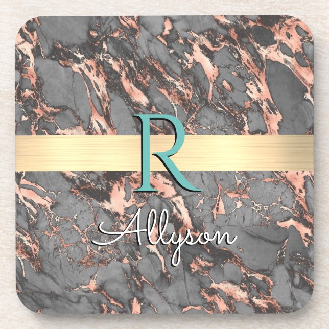 Porta-copo Cinza Dourado Marble, Bar Dourado, Nome e Monogram (Frente)