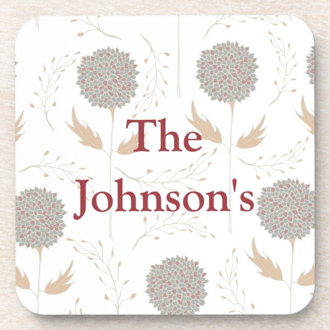 Porta-copo Cinza Floral e Borgonha (Frente)