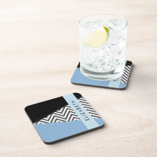 Porta-copo Cinza Zigzag, Cinza Chevron, Azul, Seu Nome