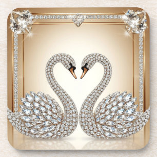 Porta-copo Cisne De Casamento Coração Amor Ouro E Cristal