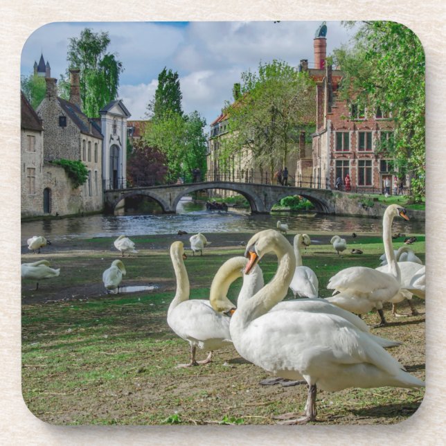 Porta-copo Cisnes brancas no centro de Bruges (Frente)
