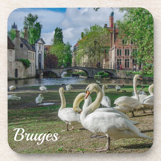 Porta-copo Cisnes brancas no centro de Bruges (Frente)
