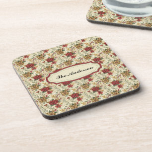 Porta-copo Clássico Vintage Vermelho e Poinsettia Dourada Flo