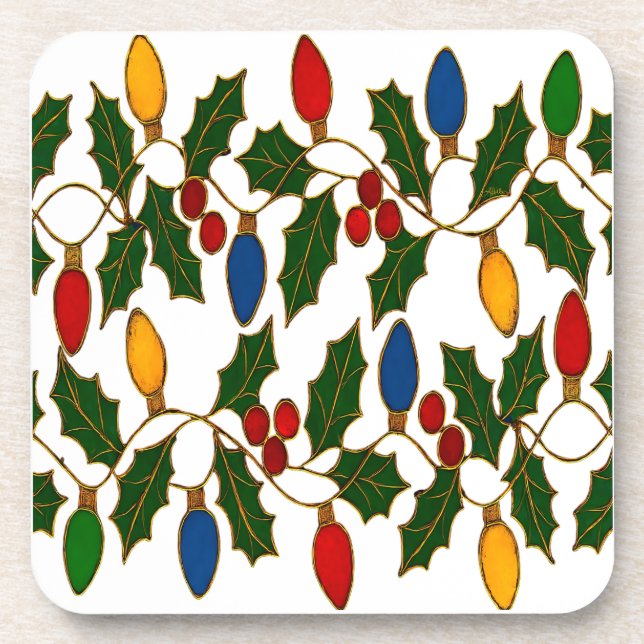 Porta-copo Cloisonne Art Christmas Lights and Holly (Frente)