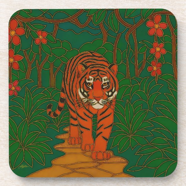 Porta-copo Cloisonne Art Tiger on the Jungle Path (Frente)