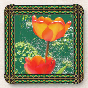 Porta-copo Coaster de Bebida Flor Laranja