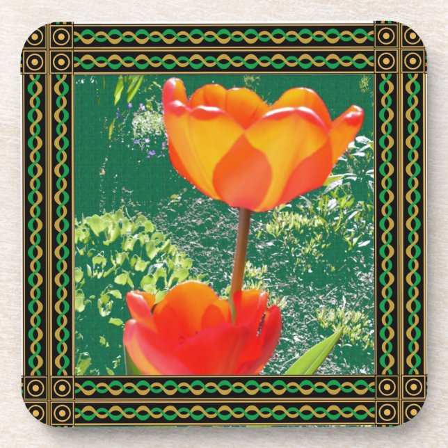 Porta-copo Coaster de Bebida Flor Laranja (Frente)