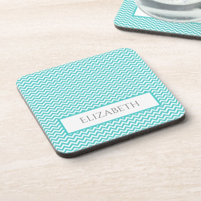 Porta-copo Coaster De Bebida Simples Teal Chevron (Left Side)