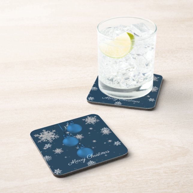 Porta-copo Coaster de bebidas de Enfeites de natal azuis (Lado Direito)