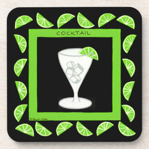 Porta-copo Cocktail Retro Drink Art Green Limes on Black