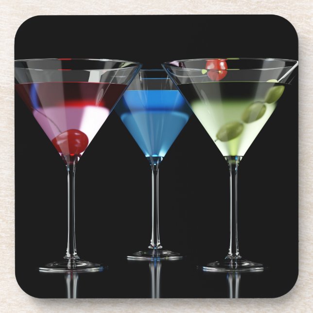 Porta-copo Cocktails diferentes em copos de martini em preto (Frente)