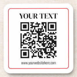 Porta-copo Código QR simples preto e branco com borda vermelh