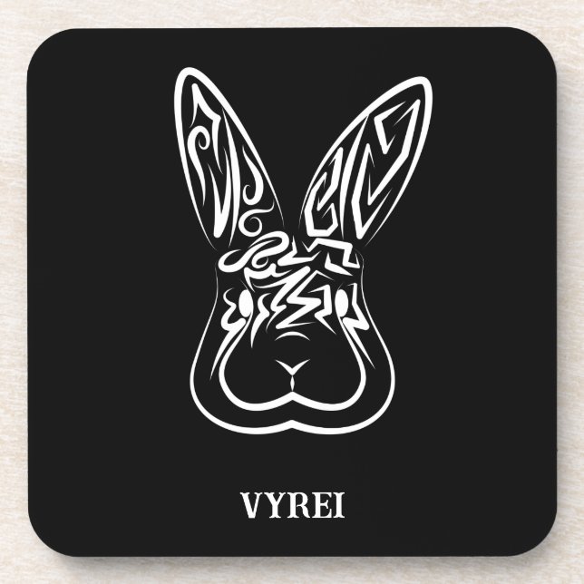 Porta-copo Coelho Tribal Negro e Branco (Frente)