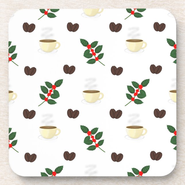 Porta-copo Coffee Pattern with Beans, Cups, and Coffee trees (Frente)