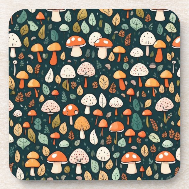 Porta-copo Cogumelos brancos folhas design (Frente)