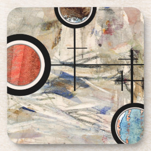 Porta-copo colagem da arte abstracta, meios mistos e aguarela