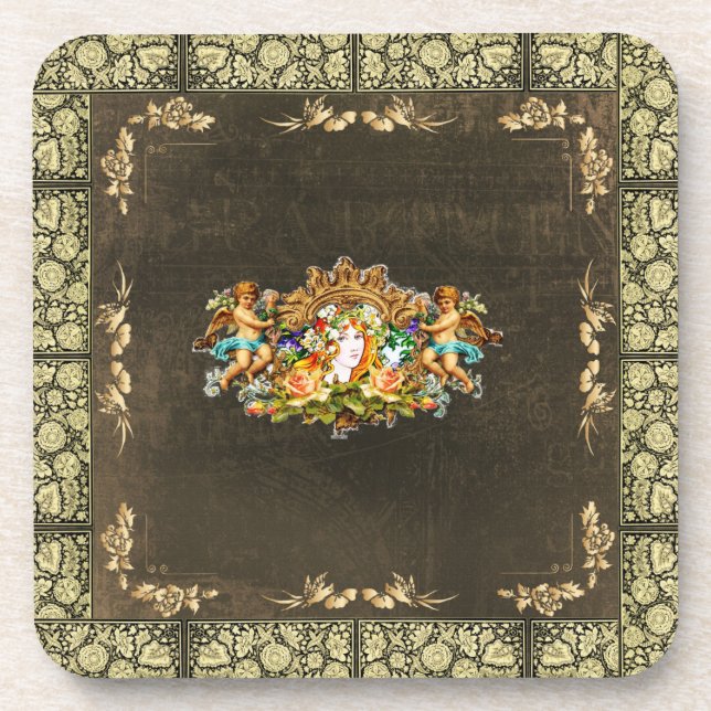 Porta-copo Colagem da safra Retro com rendas e flores (Frente)