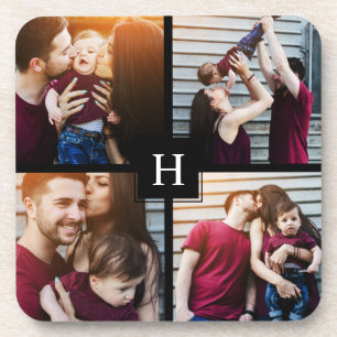 Porta-copo Colagem de 4 fotos e monograma