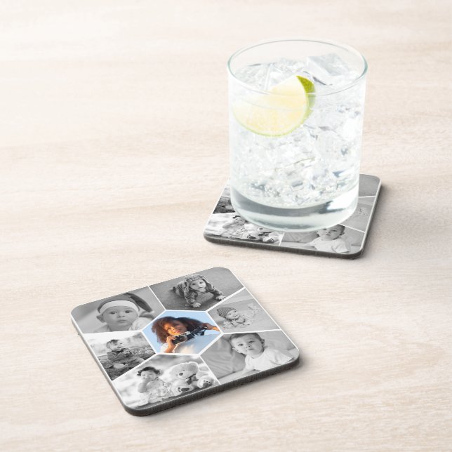 Porta-copo Colagem de Fotos de Hexágono Preto e Branco (Lado Direito)